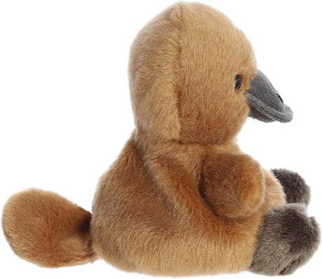Soft and fluffy 5-inch plush toy sitting sideways, designed as Palm Pals Platypus Patty with bean pellets for all ages.