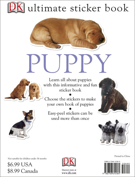 Ultimate Sticker Book | Puppy with pictures of various puppies and reusable stickers for kids to learn and play.