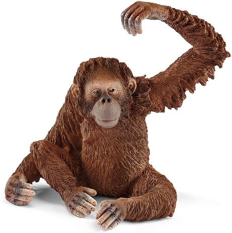 Orangutan Female figurine sitting with raised arm, detailed fur texture, realistic facial features, 3-8 years.