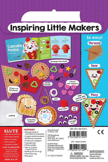 Jr My Simple Sewing kit with pre-cut felt, plastic needle, yarn, googly eyes, and practice projects for kids.