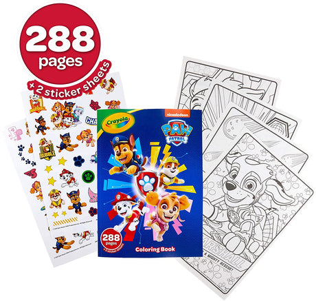 Paw Patrol Coloring Book with Stickers featuring 288 pages of puppy first responders to color and sticker sheets included.