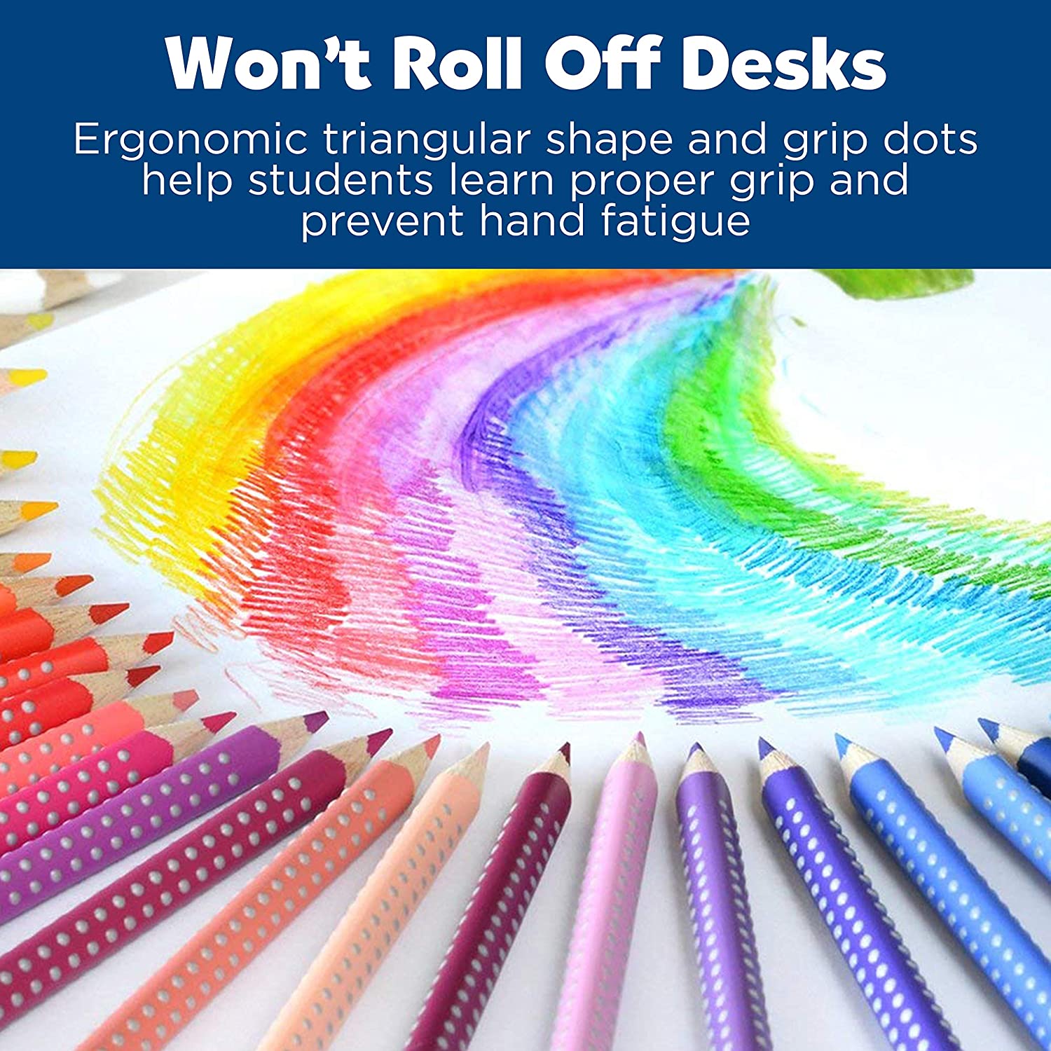 Watercolor Colored Pencils with ergonomic triangular shape and grip dots for comfortable, fatigue-free, and vivid coloring.