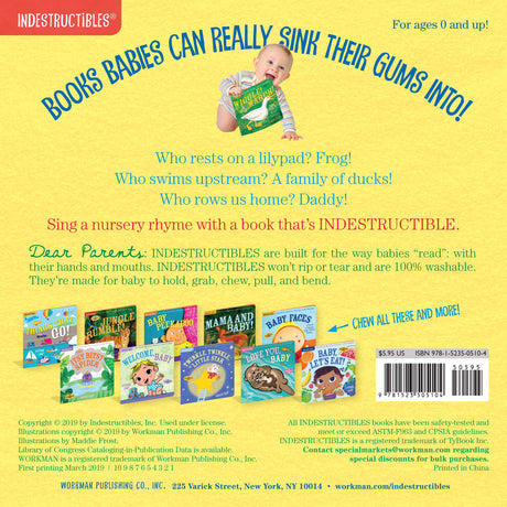 Indestructibles: Row Row Row Your Boat baby book with bright illustrations, rip-proof and waterproof for ages 0-2.