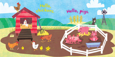 Indestructibles: Hello, Farm! features colorful farm animals including cows, pigs, roosters, and chickens in a playful scene.