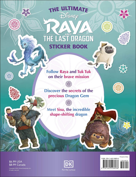 The Ultimate Sticker Book | Raya & the Last Dragon featuring characters Raya, Tuk Tuk, and Sisu with colorful stickers.