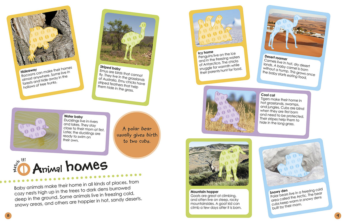 Ultimate Sticker Book | Baby Animals showing colorful baby animal stickers and animal homes activity pages for kids.
