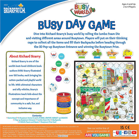 Richard Scarry's Busy Day Game board and pieces for ages 4+, featuring Busytown characters and learning activities.