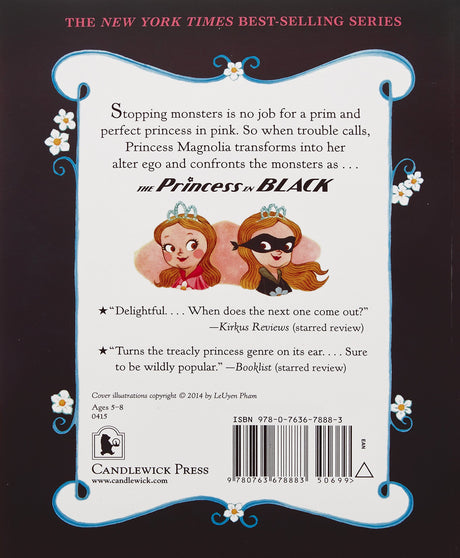 Back cover of The Princess in Black book showing Princess Magnolia's transform from princess to superhero.