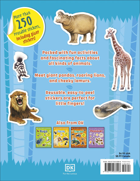 Ultimate Sticker Book | Animals featuring reusable stickers of animals like lions, giraffes, hippos, and lemurs for kids.