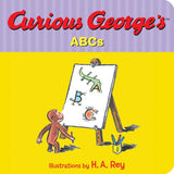 Curious George's ABC featuring Curious George looking at a board with letters shaped like animals and objects.