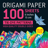 Origami Paper Tie-Dye Patterns pack with 100 vibrant double-sided sheets in 8 unique colorful designs.