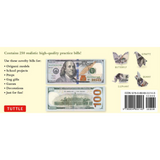 Origami Paper $100 Bills pack with 250 realistic practice bills for origami, school projects, props, and decorations.