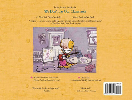 We Will Rock Our Classmates shows Penelope the T. rex playing guitar, ready to rock the school talent show.