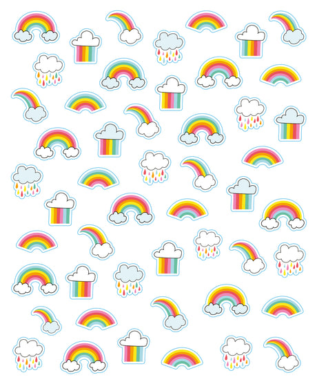 So Many Stickers! 2500 Stickerbook featuring colorful rainbows, clouds, and rain designs for planners and crafts.