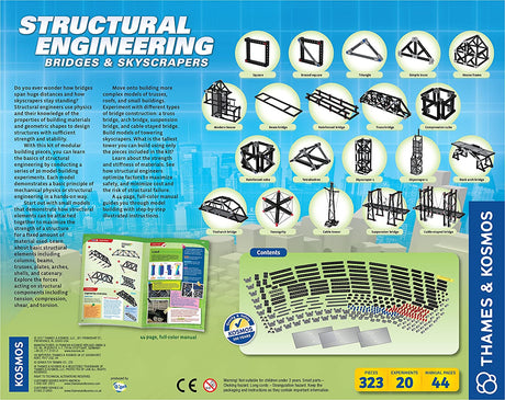 Structural Engineering kit showing modular building pieces and structures for bridges, skyscrapers, and model experiments.