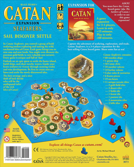 Catan Seafarers 5th Edition board game expansion featuring sea exploration, ships, new land tiles, and strategic gameplay for 3-4 players.