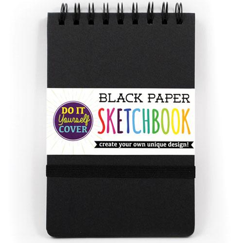 Black Paper Sketchbook with a DIY cover, spiral-bound for easy use with 75 perforated black acid-free sheets.