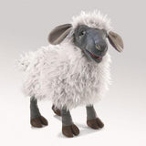 Bleating Sheep Puppet with soft silvery fleece and comical face ready to bleat when squeezed, 15 inches long.