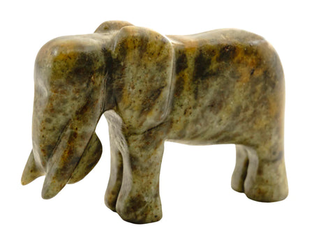 Soapstone Carving Kit | Elephant showing a polished green and brown natural stone elephant sculpture.