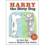 Harry the Dirty Dog book cover showing white dog with black spots and same dog covered in dirt playing outside.