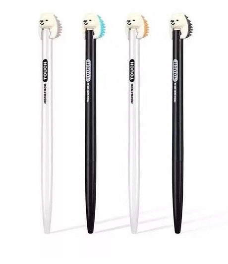 Hedgehog Gel Pen set with retractable gel pens featuring soft sensory rubber brush backs in assorted colors.