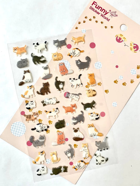 Cats Puffy Stickers featuring various adorable cat designs perfect for decorating notes, planners, and letters.