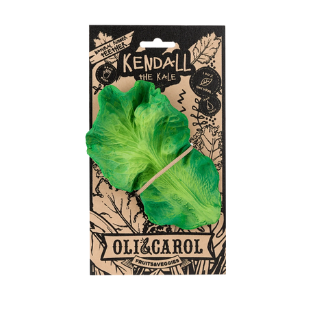 Natural Teether | Kendell the Kale baby toy shaped like a green kale leaf for safe teething and sensory play.