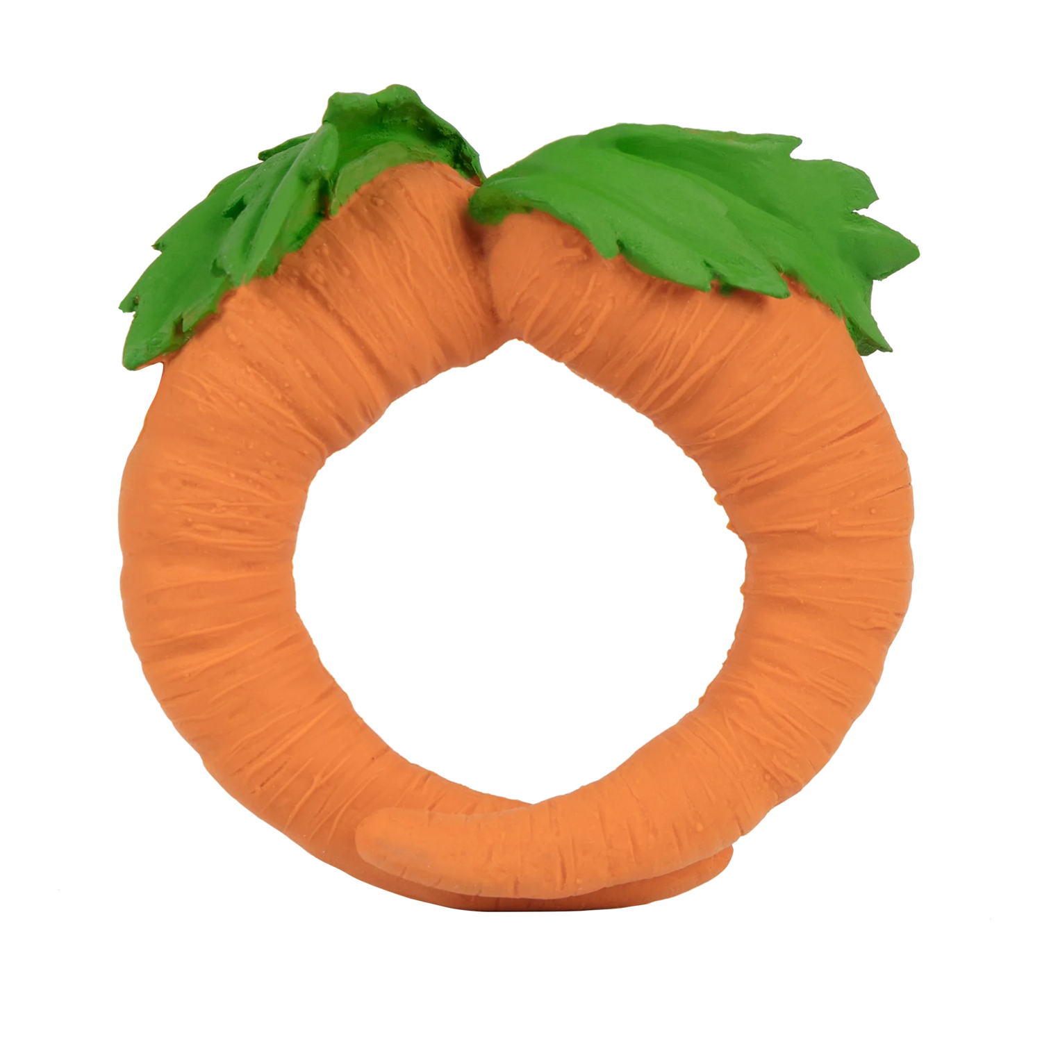 Natural Teether | Cathy the Carrot, a soft, safe, eco-friendly baby toy shaped like a carrot for teething and sensory play.