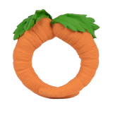 Natural Teether | Cathy the Carrot, a soft, safe, eco-friendly baby toy shaped like a carrot for teething and sensory play.
