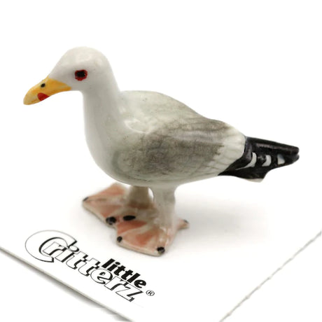 Critterz Seagull Cricket collectible miniature porcelain figurine, hand painted, detailed seagull in clear display box.