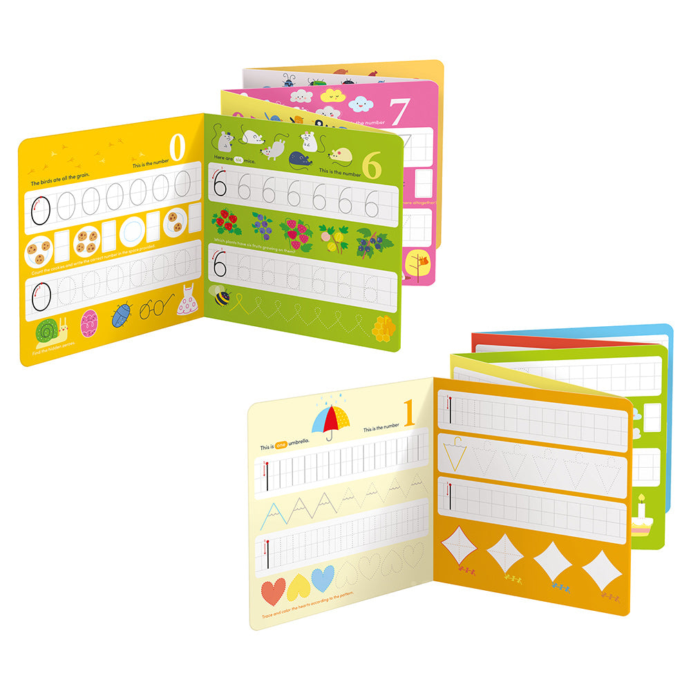 Loong Numbers Activity Book with colorful pages for tracing numbers and practicing writing skills for kids ages 5 and up.