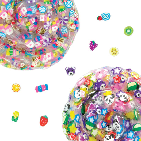 Mixed by Me Hide Inside Thinking Putty showing colorful clear putty with fun mix-in pieces and shapes inside.