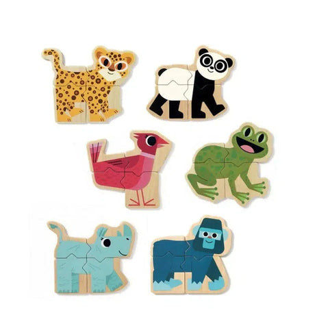 Magnets Mixanimo Animal set showing six colorful animals made of four magnetic pieces each for mixing and matching fun.