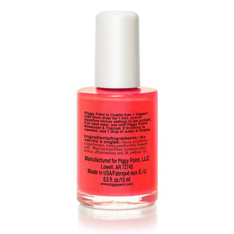 Nail Polish Drama by Piggy Paint, non-toxic, cruelty-free neon red orange polish with shimmer, safe for all ages.