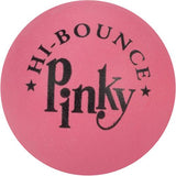 Pink ball labeled Pinky Hi-Bounce, made of solid latex rubber, perfect for fun on the go, Pinky Ball product.