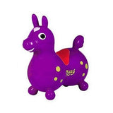 Rody | Purple inflatable ride-on horse for kids 2-4, made of durable latex-free vinyl, promotes balance and coordination.