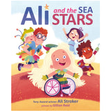Ali and the Sea Stars cover featuring a joyful girl in a wheelchair with friends in colorful costumes on stage.