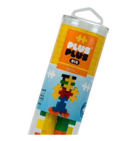 Plus Plus BIG Basic 15pc tube with colorful building pieces for creative 2D and 3D construction play.