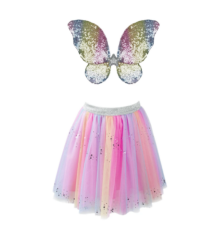 Rainbow Sequin Skirt, Wings & Wand