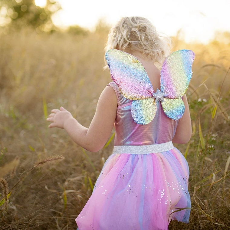 Rainbow Sequin Skirt, Wings & Wand