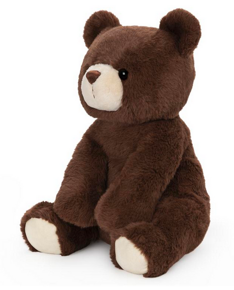 Teddy Bear Finley is a 13-inch dark brown plush bear with soft beige muzzle and paw pads, perfect for hugs.