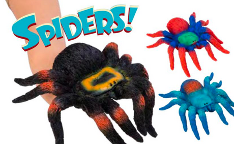 Spider Rubber Puppet in various colors, latex free, fun for ages 3+, perfect to scare your friends.