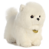 Pompom Pup White plush toy with fluffy white fur and black eyes, perfect for all ages and collections.