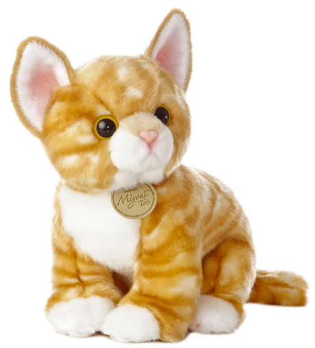 Orange Tabby Cat soft toy with realistic orange stripes and adorable eyes, 10 inches tall from ears to toes.