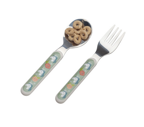 Silverware Set | Unicorn with unicorn and flower soft-colored handles, kid-sized fork and spoon for easy grip.