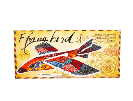 Flying Bird Glider packaging showing colorful mini flying bird design for a fun DIY constructable toy.