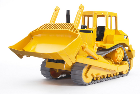 Cat Bulldozer toy with adjustable plough blade and crawler tracks, designed for ages 3 and up, made from high-quality plastics.