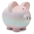 Piggy Bank Ombre ceramic piggy bank with shiny glaze and durable dolomite finish, measuring 7x8 inches.