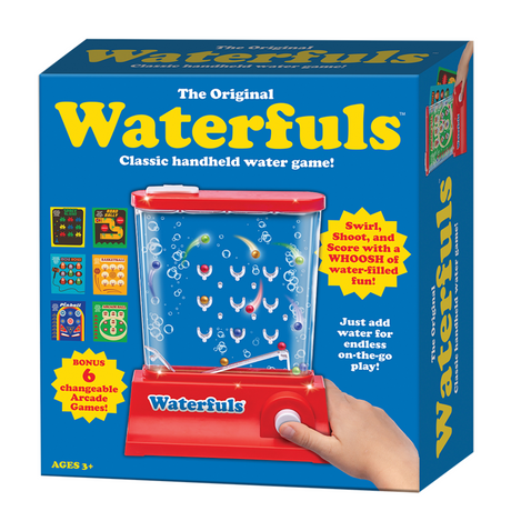 The Original Waterfuls classic handheld water game with 6 interchangeable arcade play panels and water-filled fun.