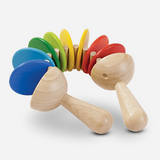 Clatter wooden baby toy with colorful segments creating click-clack sounds for music-loving toddlers.